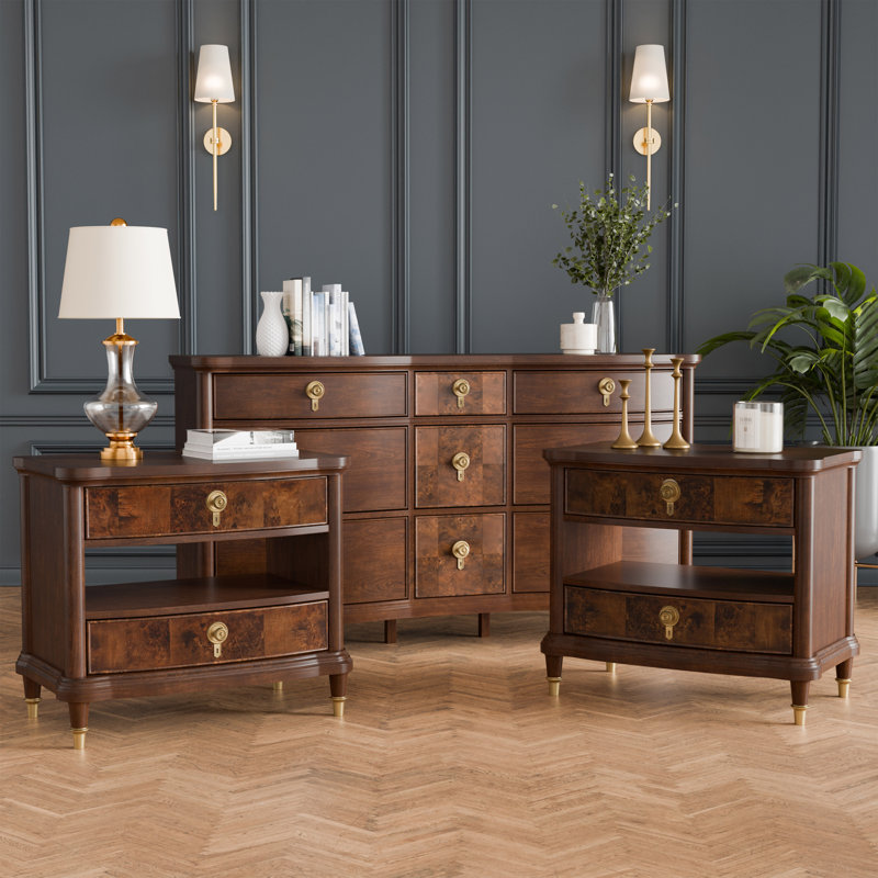 Ensemble de chambre à coucher 3 pièces Moscote (2 tables de chevet + 1 Dreser)