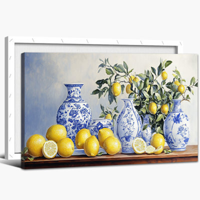 Lemon Wall Art, Canvas Wall Art, Lemon Kitchen Wall Decor, Vintage Lemon Art Pictures for Kitchen Wall Decor, Fruit Art Wall Decor for Dining Room, Italian Mediterranean Artwork Framed Ready to Hang 24" × 36"