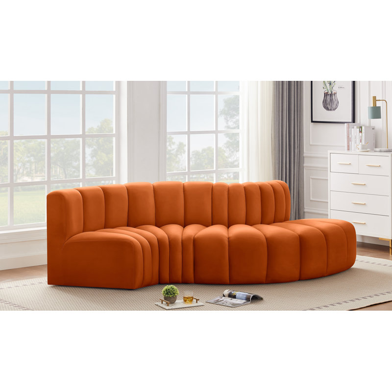 Houssam Upholstered Curved Sectional Reversible, Cognac Velvet