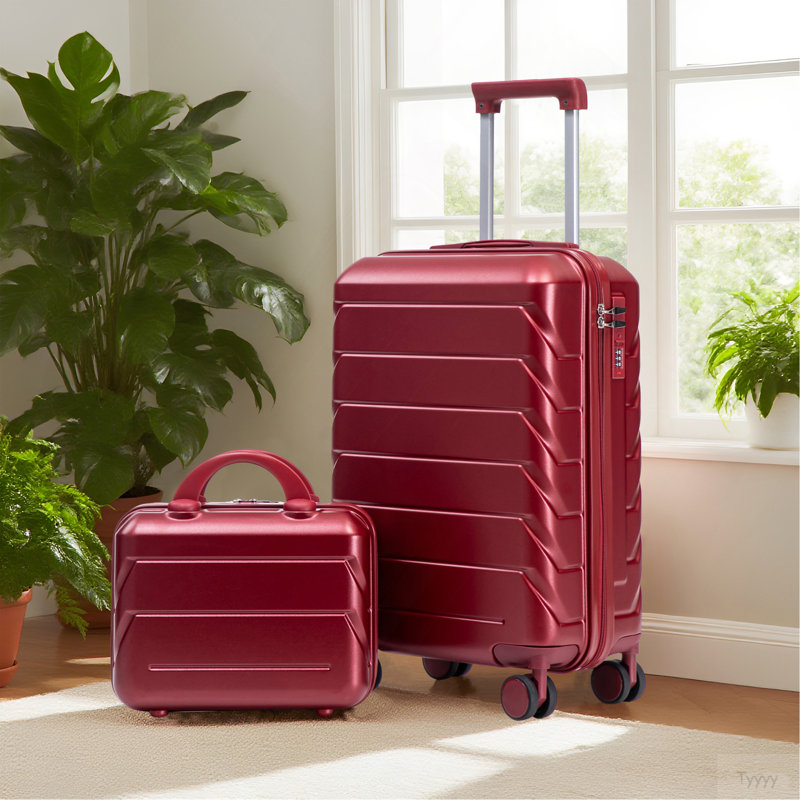14 "/ 20" 2 pièces / ensemble dans un bagage à roulettes en ABS, avec serrure à combinaison, étui à cosmétiques 14 "(vin rouge)