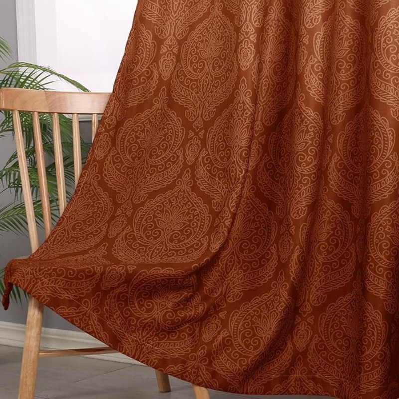 2 Panels Ombre Blackout Curtains for Bedroom - Damask Patterned Thermal Insulated Grommet Curtains, Gradient Window Curtain Panels for Living Room Decoration