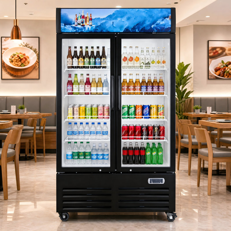VITLIFE 26 Cu.Ft. Commercial Merchandiser Refrigerator, Double Glass Door Display Refrigerator with Adjustable Shelves, LED Light and Canopy, Auto Defrost, ETL Listed,