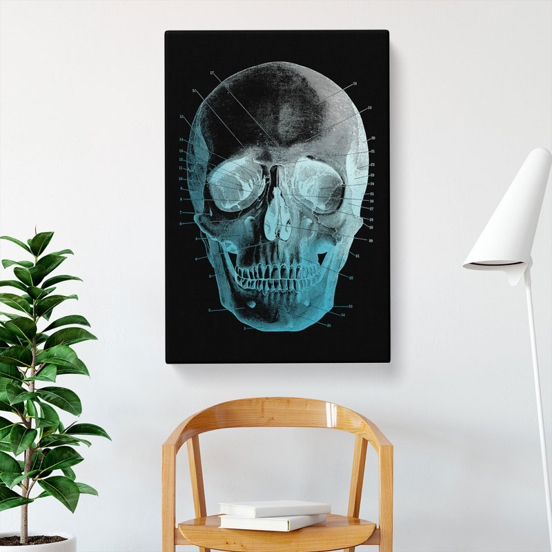 Black Twilight Skull - Wrapped Canvas Painting, 76cm H x 50cm W x 3cm D