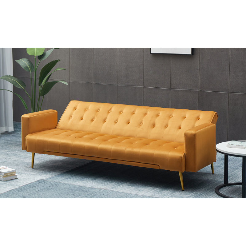 Stefaney Twin 75'' Velvet Cushioned Convertible Sofa