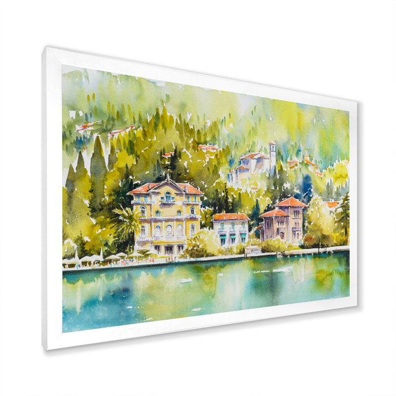 «Beautiful Summer Lake House», reproduction d'art sur toile, Cadre blanc, H 30 po x l 40 po x P 1,5 po