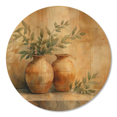 «Pottery Amphora Greek Still Life I» - impression d'art mural rond en bois bohémien