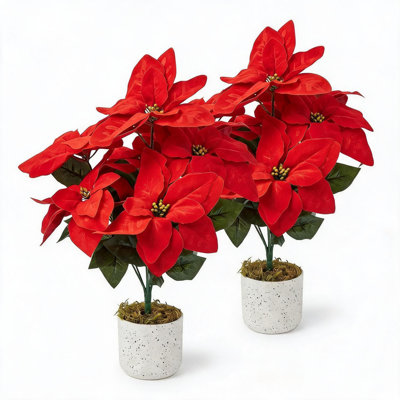2 Pack Red Christmas Poinsettia Flowers in Pots, 18.9" Artificial Poinsettia Plants with Realistic Layered Petals, Speckled Pot and Moss Base for Holiday Indoor Decor, Table Centerpiece, Porch
