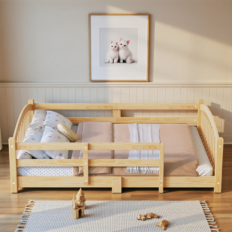 Lit en bois pour enfants avec garde-corps, Complète, Naturel