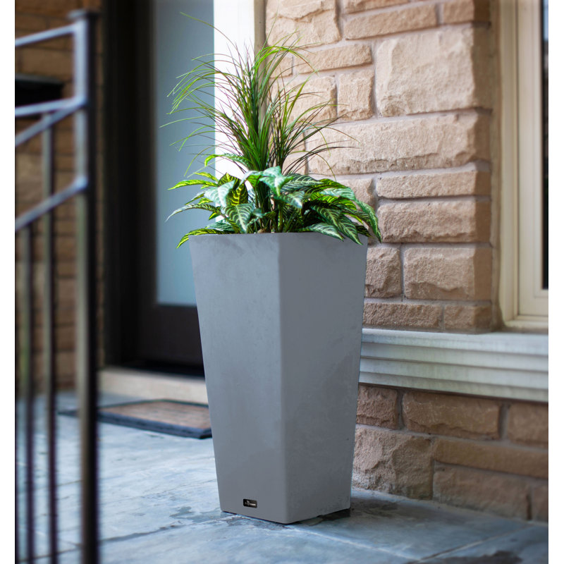 Valencia Tall Charcoal Composite Square Planter with Drainage Holes
