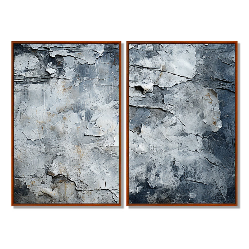 Surface lunaire abstraite grise I - art mural gris 2 pièces, H 36 po x l 48 po, Impression encadrée flottante, Brun