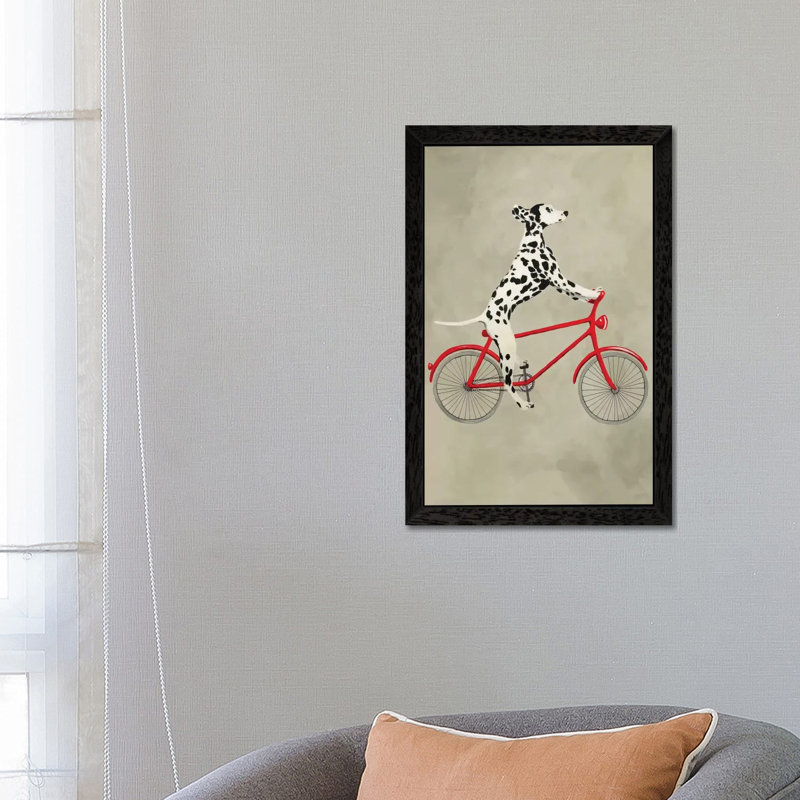Dalmatian On Bicycle by Coco De Paris - Painting on Canvas, 101.6 cm H x 66.04 cm W, Black Framed