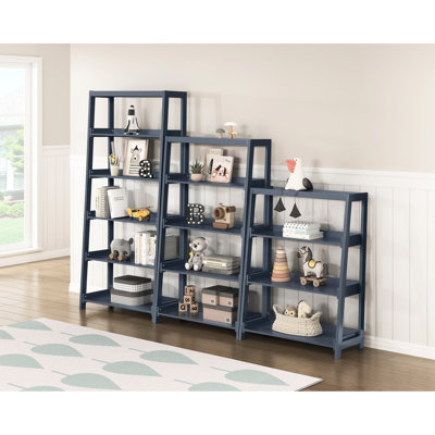 Bibliothèque à 5 tablettes en bois avec finition bleu marine, une option d'organisation intelligente et pratique en bleu, idéale pour présenter des souvenirs