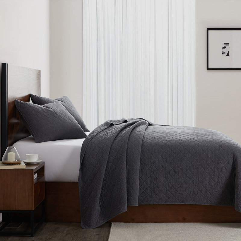 Cotton Gauze Solid Color Classic Casual Modern Rustic Quilt, Charcoal, Twin Quilt