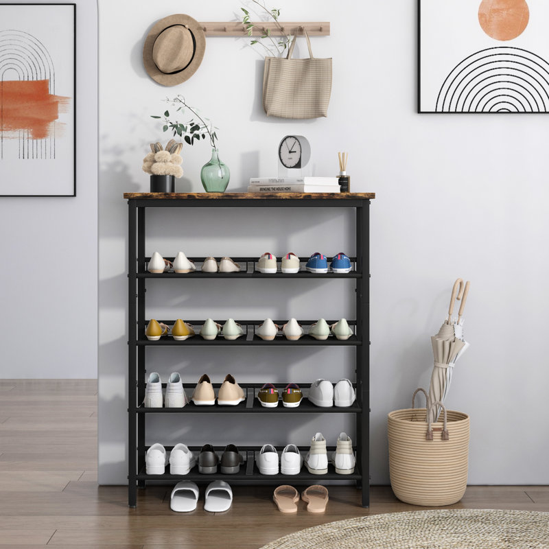 Étagère à chaussures industrielle à 5 couches, design rétro, spacieuse pour chaussures et accessoires