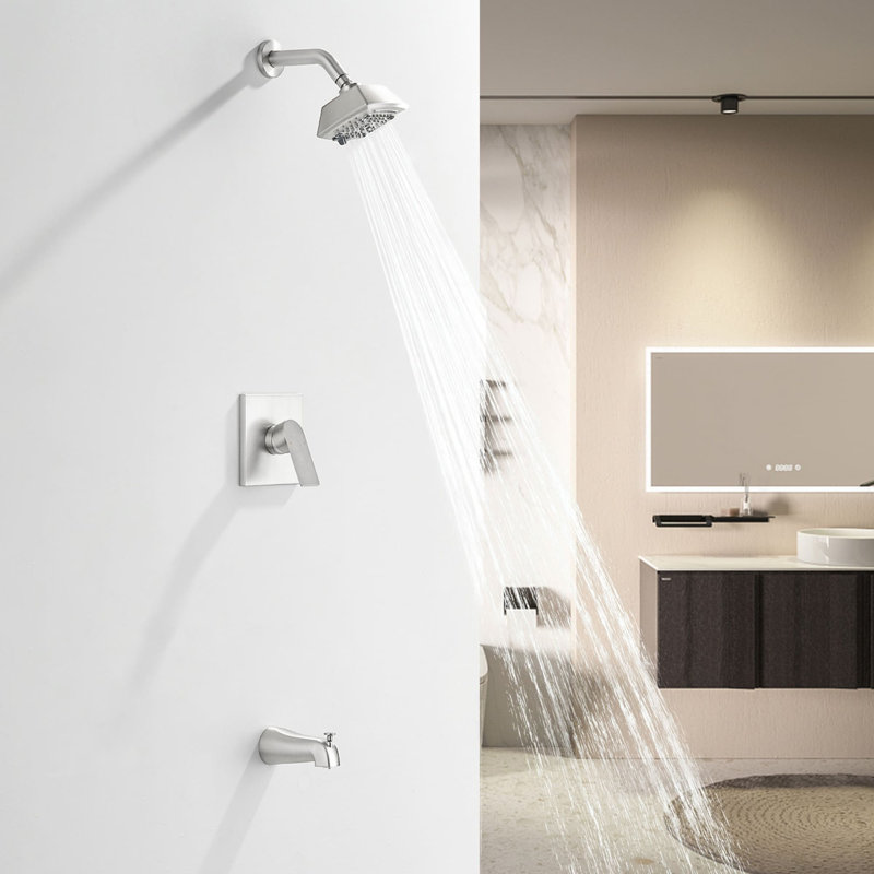 Ensemble de robinet de douche mural à poignée simple avec garniture de robinet de douche en laiton, Nickel brossé