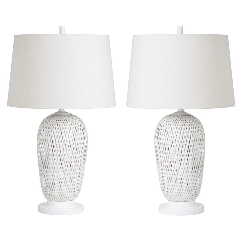 31.75" Rattan Table Lamp With White Shade