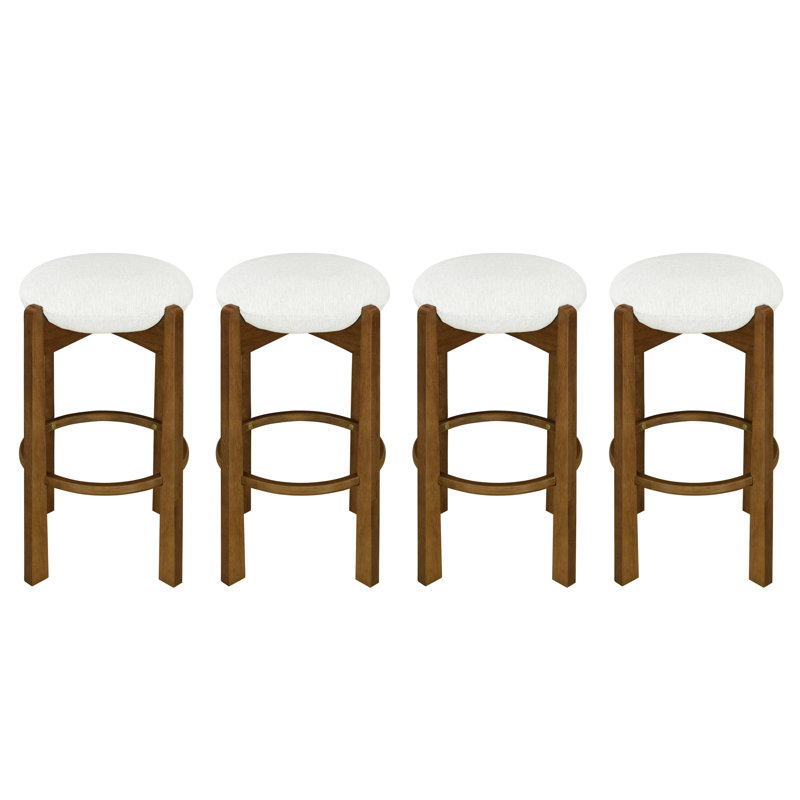  Ensemble de 4 tabourets de bar en bois d'hévéa avec revêtement ivoire Tara, Noyer foncé, 4