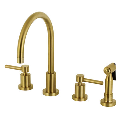 Kingston Brass Concord Double-Handle 4-Hole Widespread Kitchen Faucet with Brass Sprayer