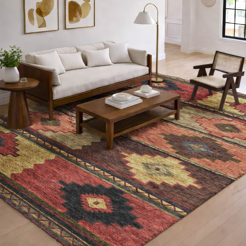 Tapis aztèque ADS176 de qualité supérieure lavable à la machine Dream Shag, 8 pi x 10 pi, Paprika