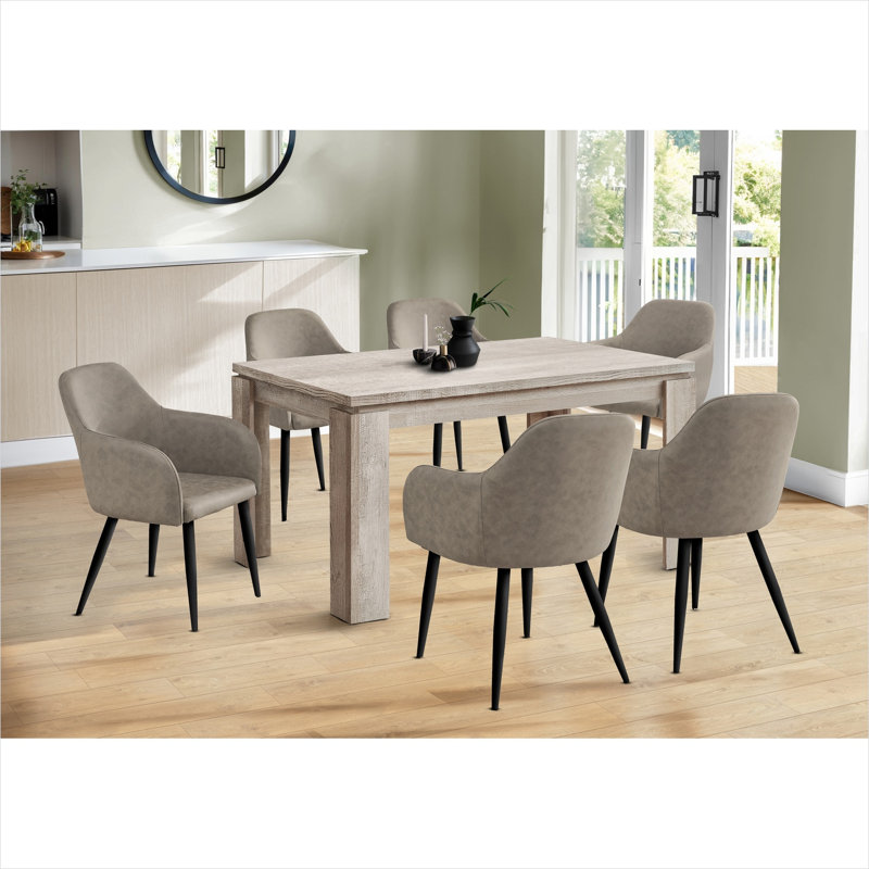 Table de salle à manger rectangulaire de 60 pouces avec finition beige, 6 sièges, pieds en blocs, table de cuisine ou de salle à manger moderne