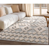Tapis gris / beige rectangulaire tissé à la machine 5 pi 3 po x 7 pi 3 po Southwestern