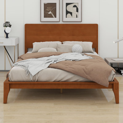 Lit plateforme Mid-Century moderne en bois avec support à lattes
