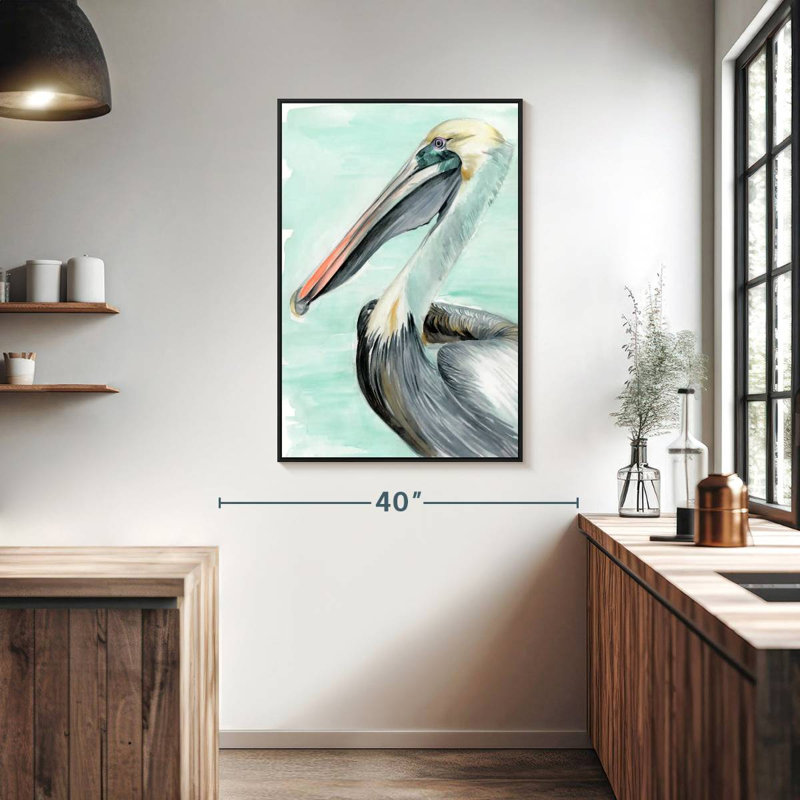 Pélican turquoise II, Cadre flottant noir, 27 po x 40 po