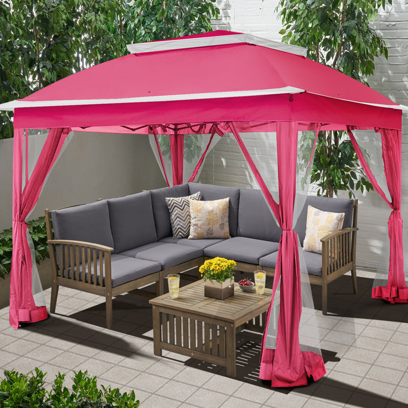11 ft. Pink Steel Pop-Up Gazebo with Mosquito Netting