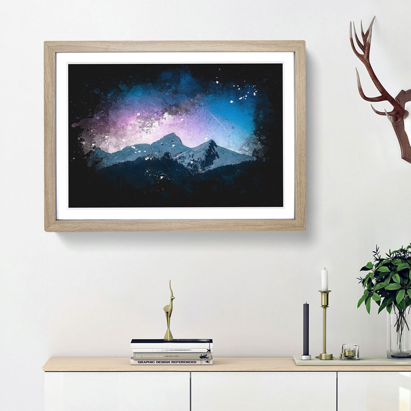Shooting Star Over Moena In Italy - Picture Frame Graphic Art, 45cm H x 63cm W x 2cm D, Oak Framed