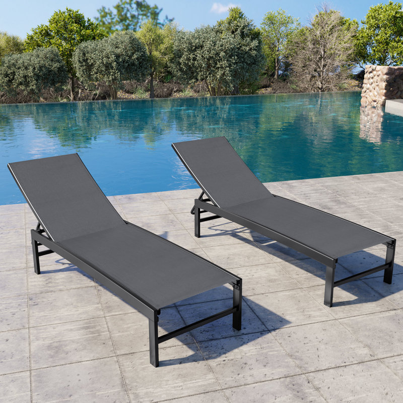 Ensemble de chaise longue inclinable en métal pour patio, Gris foncé