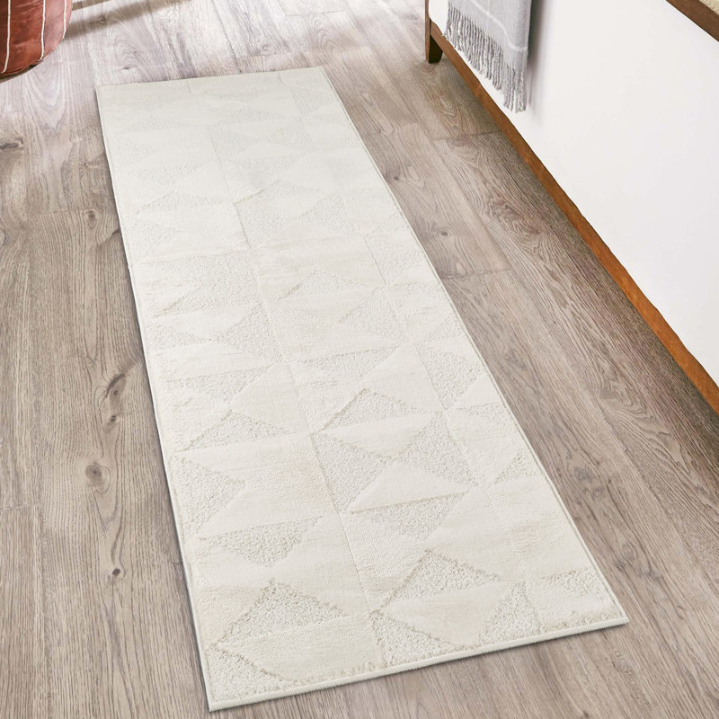Hamilton Modern Metallic Sheen Area Rug - Polypropylene Weaving - Jute Backing - Mosaic Geometric Triangle Design Rugs, Cream