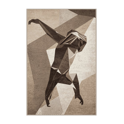 Machine Washable Pantelia Gibbon Modern Geometric Rug in Beige – Beige Binding