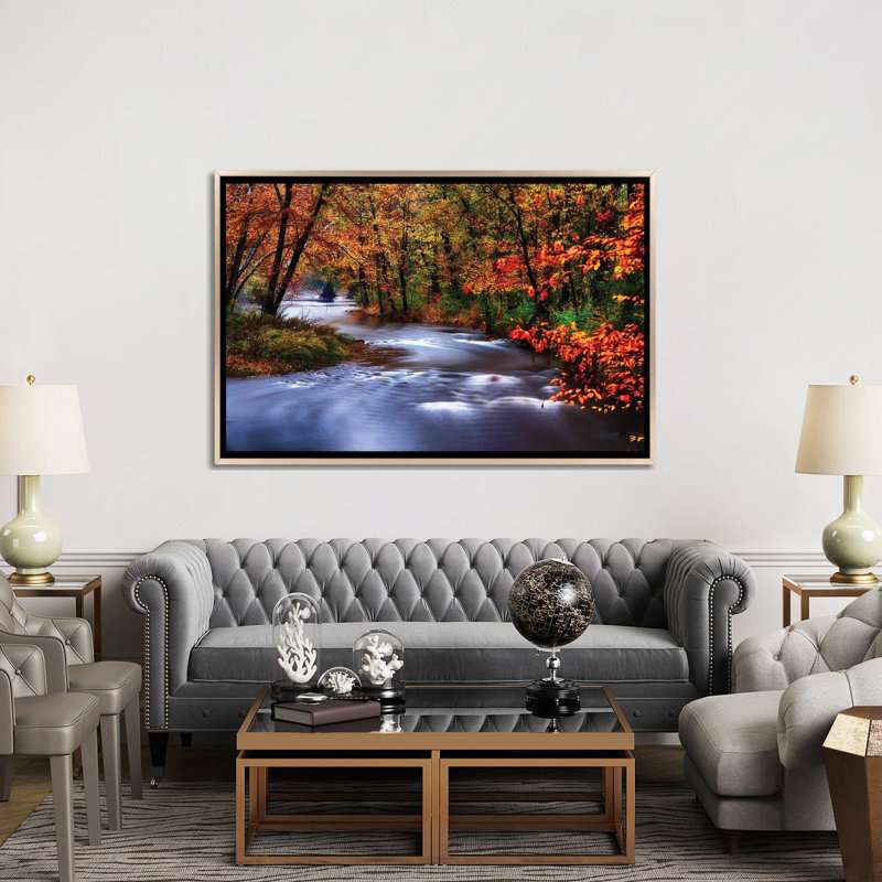 Méandres de la rivière Lamingtorn avec des couleurs d'automne, New Jersey, Champagne flottant encadré, H 40 po x l 60 po