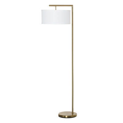 Stehlampe Stehleuchte E27 Sockel für Wohnzimmer Büro Metall Stahl Leinen Gold/Weiß 47 x 37 x 153 cm