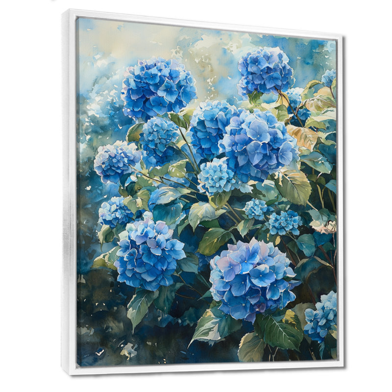 «Hydrangeas In The Summer Breeze I», reproduction d'art sur toile, Impression encadrée flottante, 20" H x 12" W, Blanc