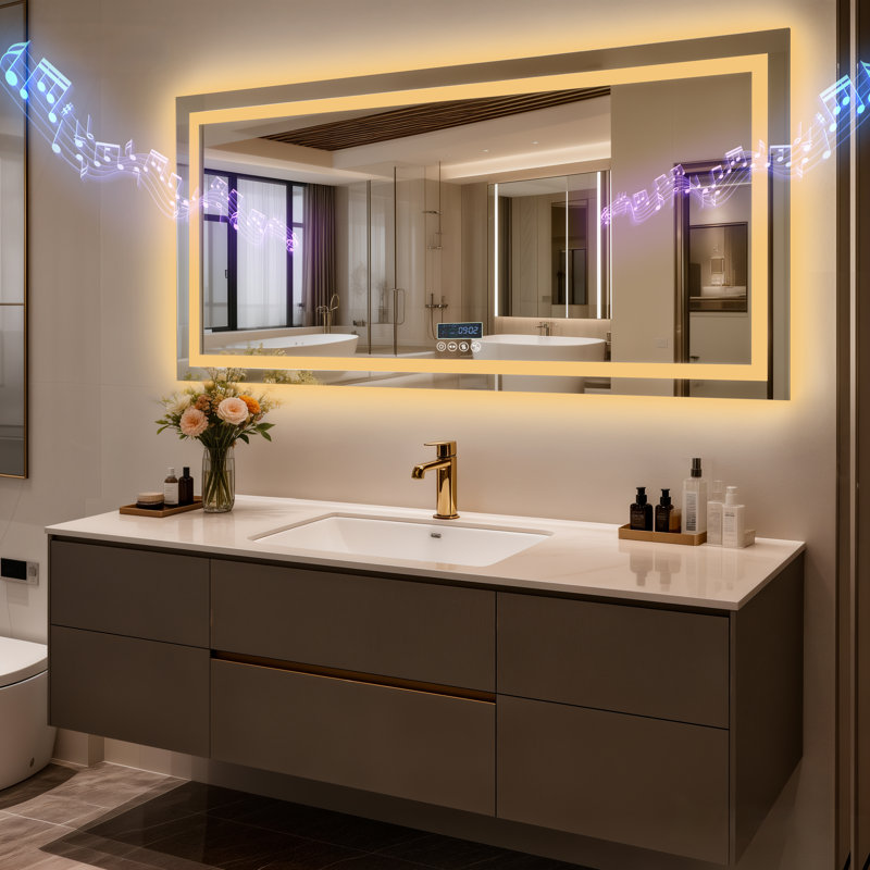 Rectangle Bluetooth Led Mirror, 80 cm H x 140 cm W