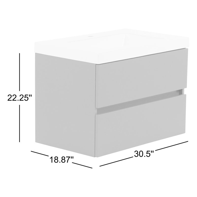 30.5" Wall-Mounted Single Bathroom Vanity With Cultured Marble Top, Gray