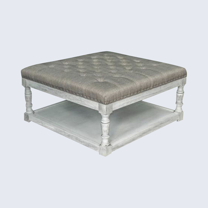 Repose-pieds cocktail capitonné large de 34 po Fontlan, Gris / blanc