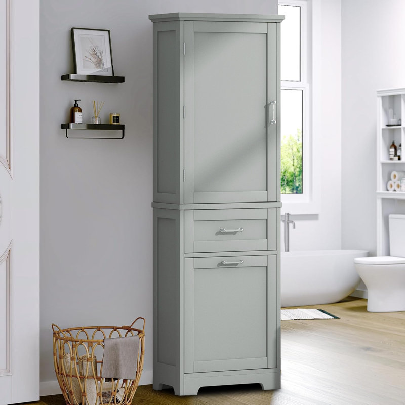 Modern Stylish Tall Bathroom Storage Cabinet Linen Cabinet with a Cabinet and Two Drawers, Gray