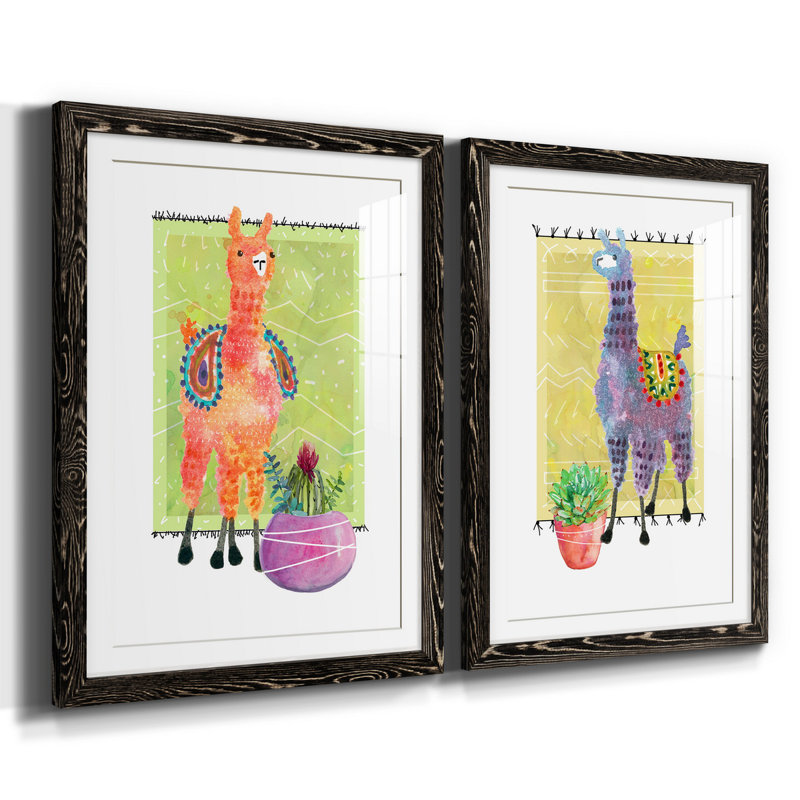 «Lovely Llama I», ensemble de 2 reproductions d'art, Blanc, H 20 po x l 17 po x P 1 po, H 31,5 po x l 47 po x P 1,5 po