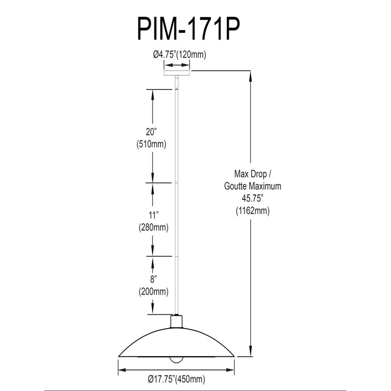 Luminaire suspendu 1 lumière Royston, Blanc mat / noir mat