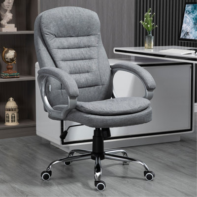 Fauteuil de direction à haut dossier avec hauteur réglable, rembourrage épais et appui-tête rembourré - gris