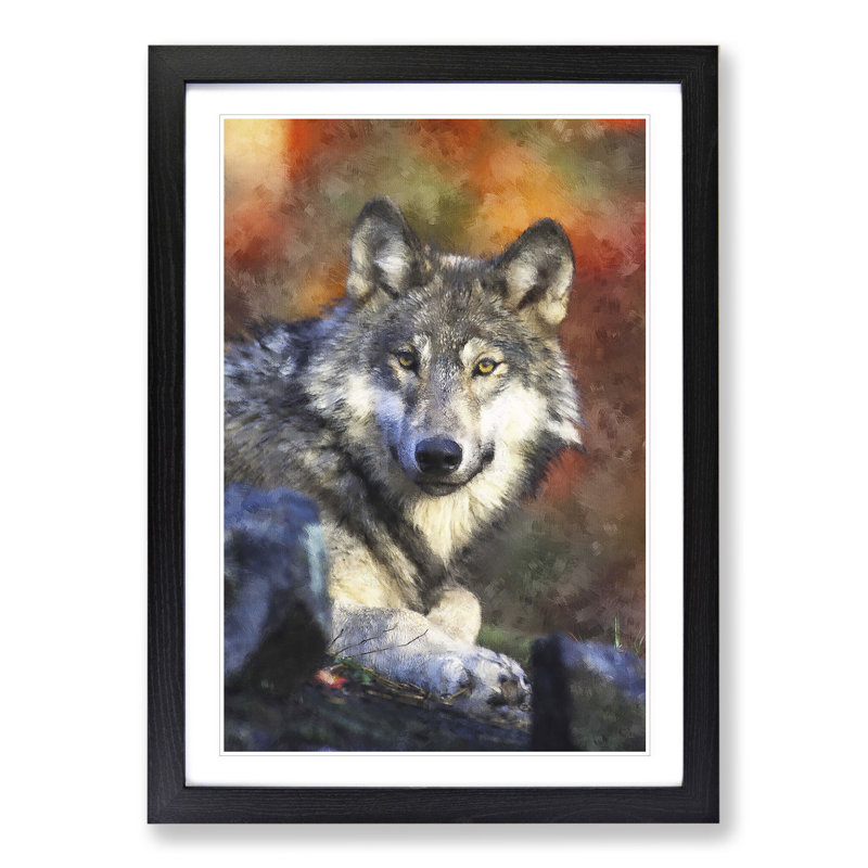 Wolf Vol.2 - Picture Frame Painting, 48cm H x 36cm W x 2cm D, Black Framed