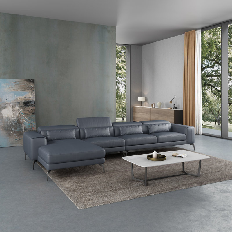 Cavour Sectional, Left Hand Facing, Gray Genuine Leather