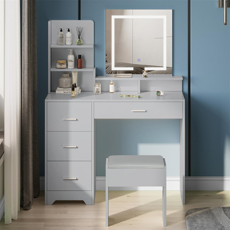 Breiana Dressing Table with Mirror, Grey