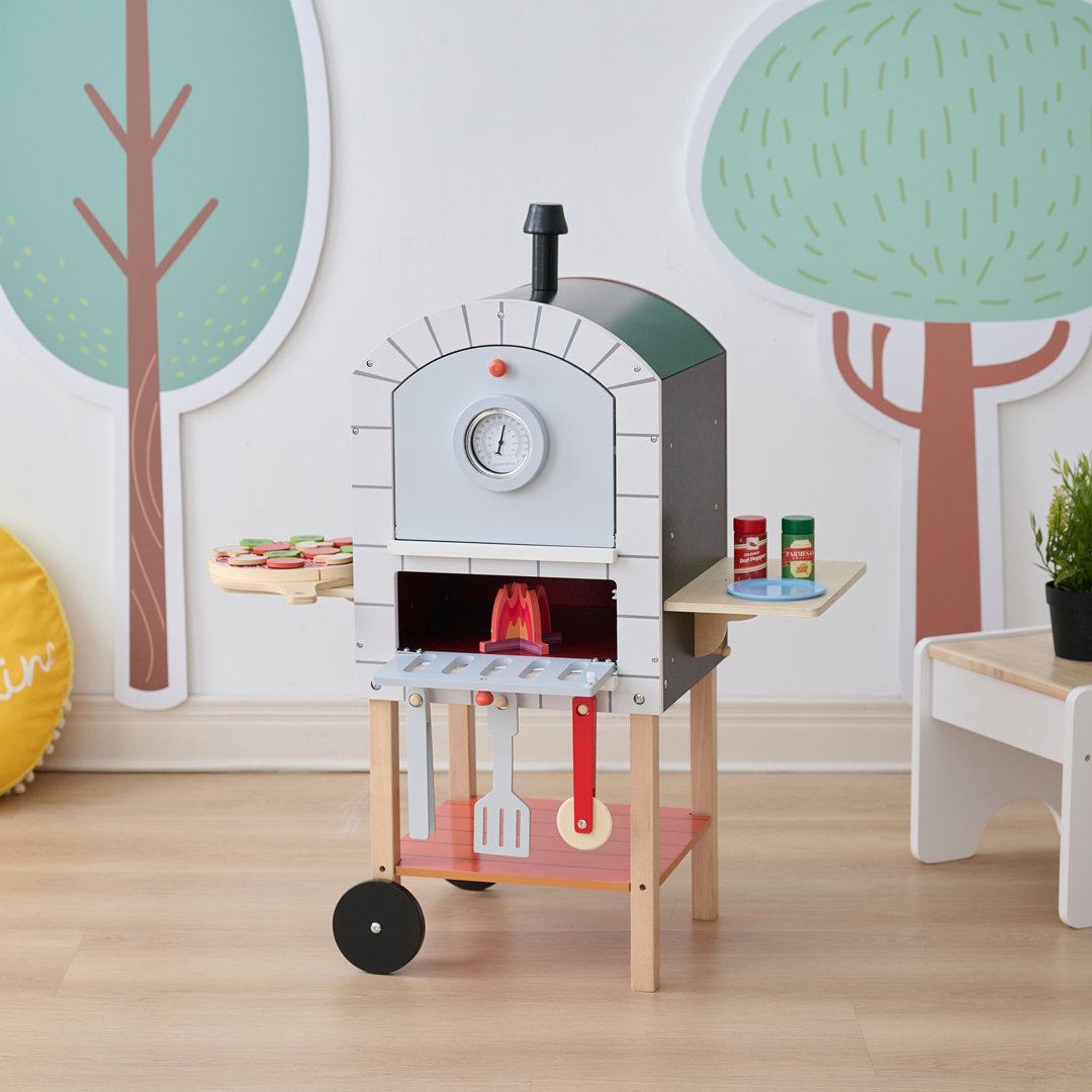 Teamson Kids My Little Helper Pizza Oven with 24 Accessories – Rolling Wooden Pretend Play Kitchen Set Teamson Kids