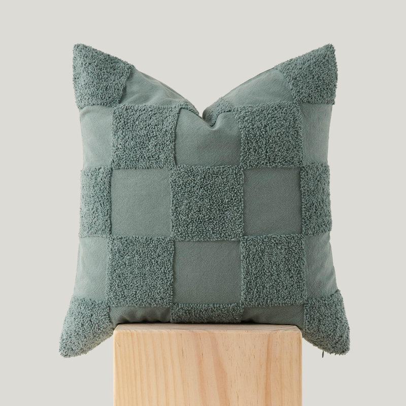 Double Stitch 100% Cotton Checkered Tufted Boho Decorative Throw Pillow Covers, Chinois Green