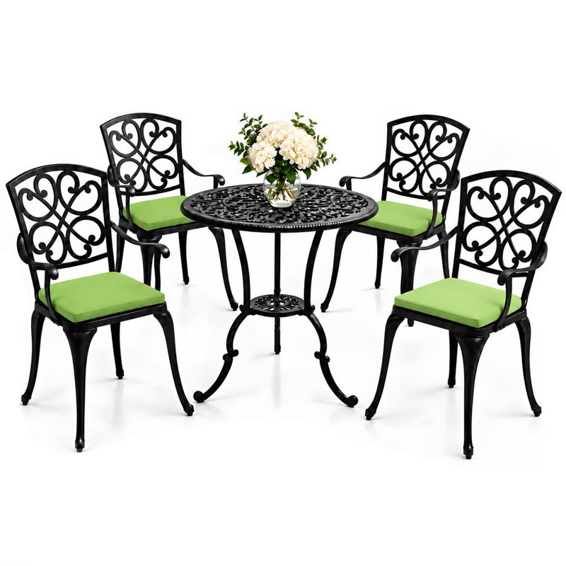 Patio Dining Set Table,, Green Cushions