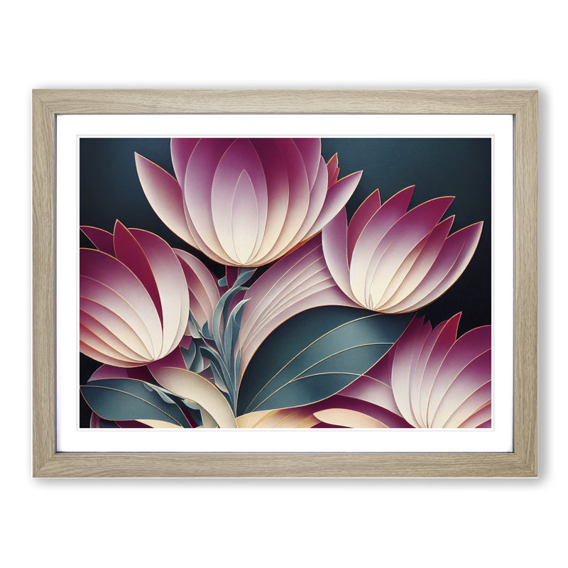 Charming Flowers Art Deco - Framed Print, 34cm H x 46cm W x 2cm D, Oak