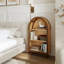 Petite bibliothèque arquée, armoire de rangement arquée, bibliothèque moderne arquée en bois de noyer avec 3 tablettes, avec finition glacée pour le salon, la chambre à coucher, le vestibule